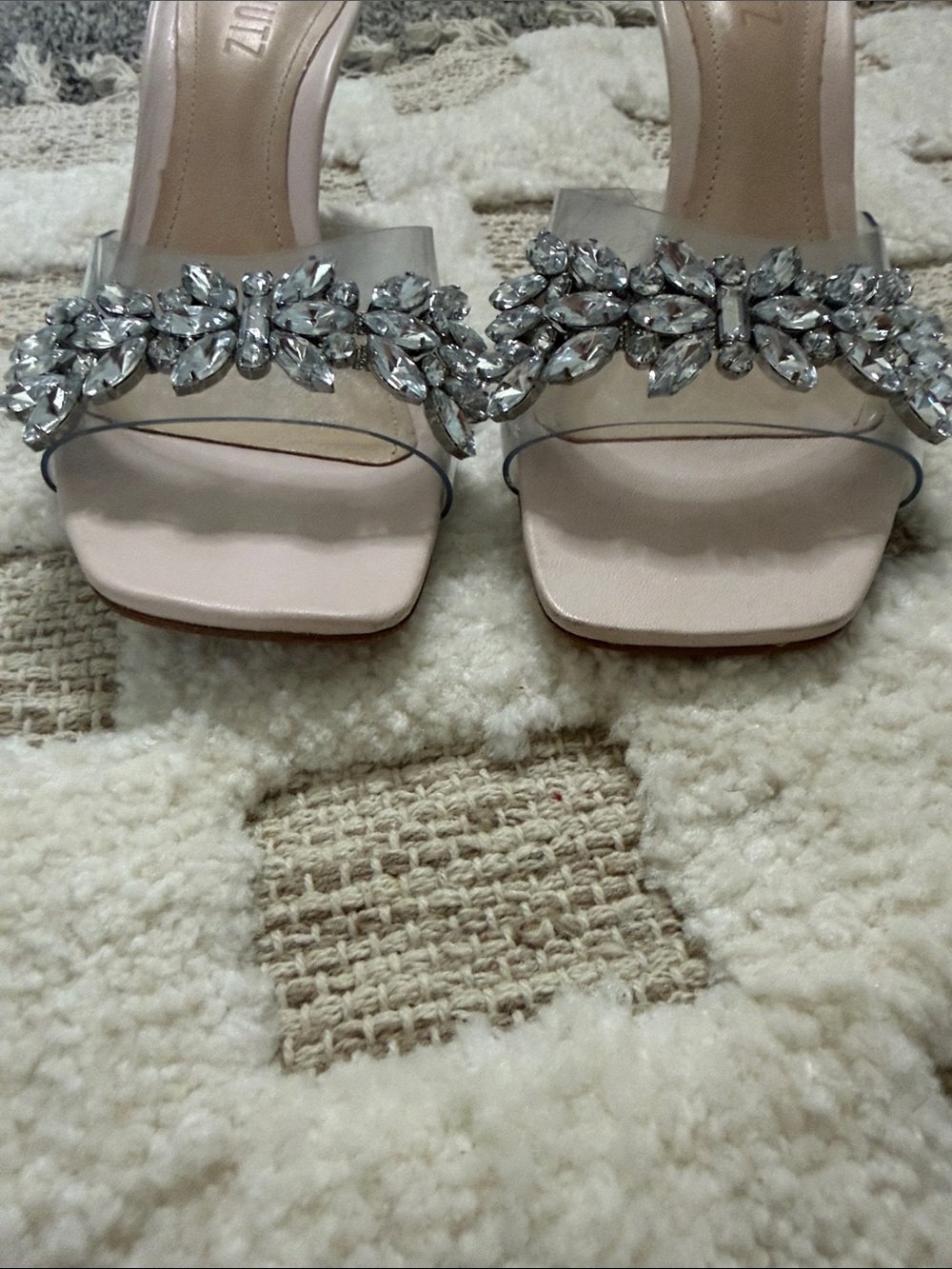 SCHUTZ Pink Crystal-Embellished Clear Strap Mules - Picture 6 of 8